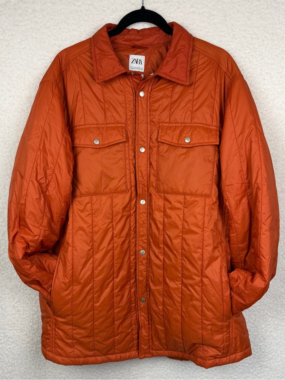 ZARA • Burnt Orange Lightweight Quilted Button Shirt Jacket, L - Picture 10 of 11